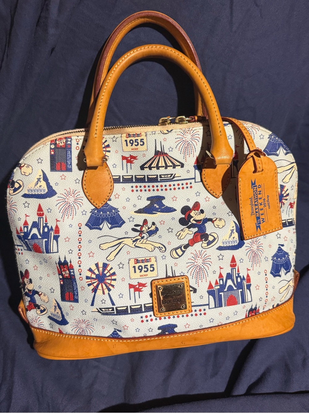 Dooney & Bourke White Canvas Disney Print Satchel with Tan Trim